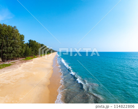 Beautiful beach sea in summer season,Travel and nature environment concept,Sea beach background Top view image from drone 114822806