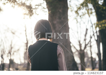森に佇む女性ポートレート 114823137