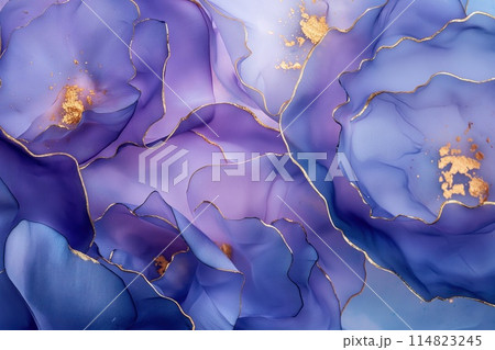 Alcohol ink abstract background. Blue, gold, purple liquid texture Alcohol ink abstract background. Blue, gold, purple liquid texture 114823245