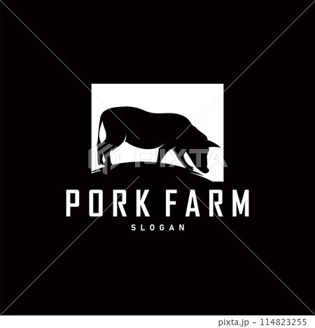 Pig logo grilled pork pig simple rustic stamp vector emblem livestock barbecue BBQ vintage design inspiration Pig logo grilled pork pig simple rustic stamp vector emblem livestock barbecue BBQ vintage design inspiration 114823255