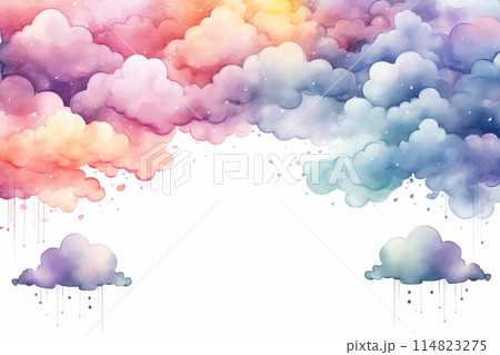 Watercolor frame with delicate clouds. Pastel colors 114823275