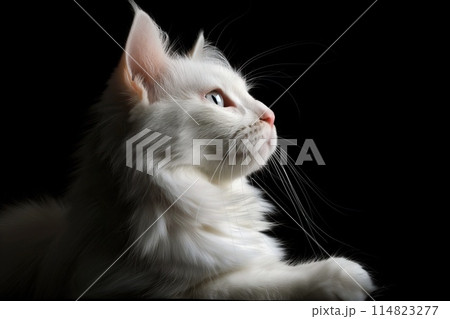 Portrait of white cat on a black background. Studio shot. Portrait of white cat on a black background. Studio shot. 114823277