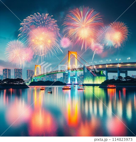 屋形船と花火 114823973