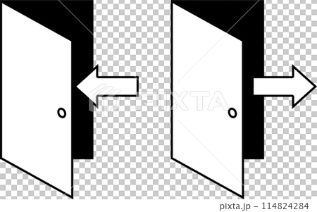 Icon material set with the image of entering and leaving a room 114824284