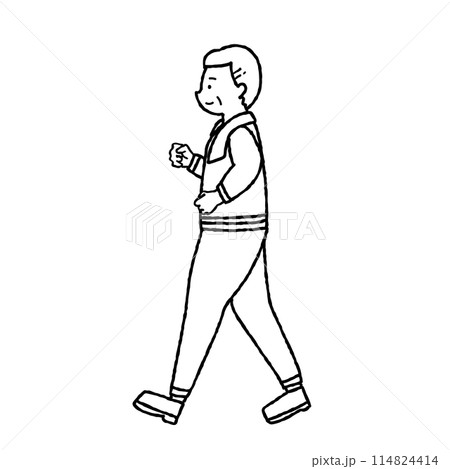 ウォーキングするシニア男性　モノクロ 114824414