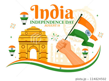 Happy Independence Day India Vector Illustration on 15th August with the Indian Flag in a National Holiday Flat Cartoon Style Background Happy Independence Day India Vector Illustration on 15th August with the Indian Flag in a National Holiday Flat Cartoon Style Background 114824502