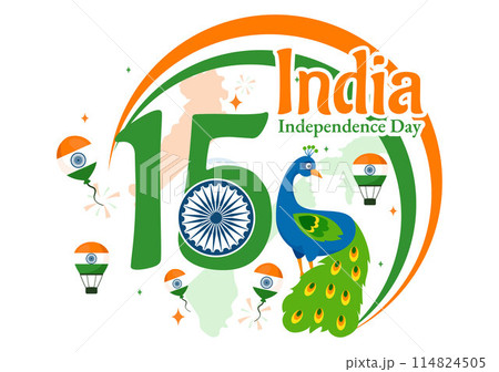 Happy Independence Day India Vector Illustration on 15th August with the Indian Flag in a National Holiday Flat Cartoon Style Background Happy Independence Day India Vector Illustration on 15th August with the Indian Flag in a National Holiday Flat Cartoon Style Background 114824505