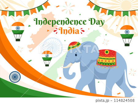 Happy Independence Day India Vector Illustration on 15th August with the Indian Flag in a National Holiday Flat Cartoon Style Background Happy Independence Day India Vector Illustration on 15th August with the Indian Flag in a National Holiday Flat Cartoon Style Background 114824508