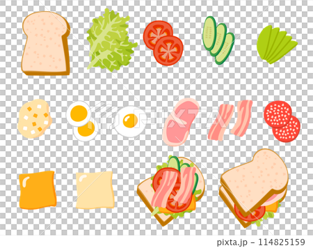 一套三明治配料和成品三明治 114825159