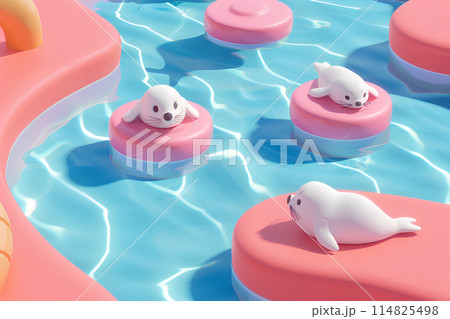 プールで遊ぶアザラシくん プールで遊ぶアザラシくん 114825498