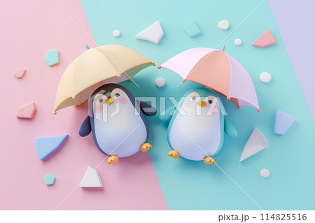 傘をさしたペンギンくんのカップル 傘をさしたペンギンくんのカップル 114825516