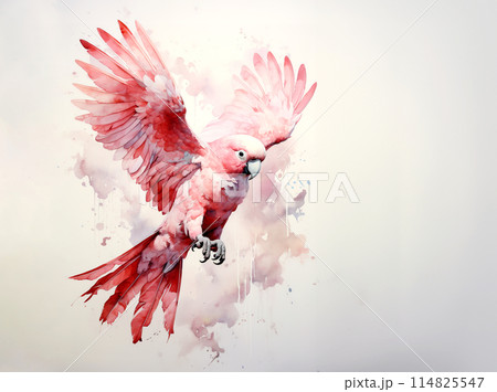 Watercolor painting of Rose breasted (Galah) Cockatoo Parrots , Exotic Birds on a clean background. Bird. Animals. Illustration, Generative AI. 114825547