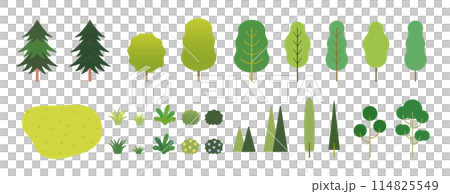 白色背景上孤立的樹木和植物平面向量材料的簡單插圖圖示集合 114825549