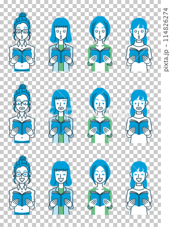 Illustration of a woman holding a book 114826274