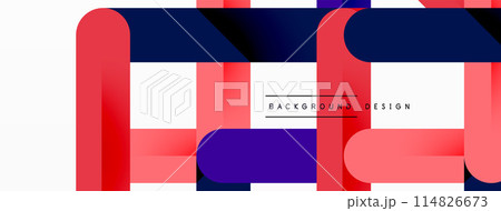 Geometric design in red, purple, and blue on white with rectangles and circles 114826673