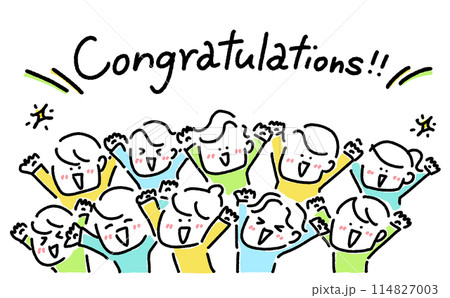 バンザイして笑顔でお祝いする人々　congratulations 114827003