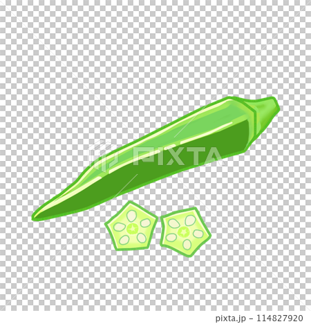 夏季蔬菜-星形截面切秋葵和單一秋葵的插圖 114827920