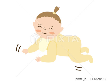 笑顔でハイハイする赤ちゃん、口をつむった笑顔 114828465