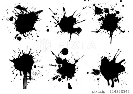 Ink Splatter Vector Set: Grunge Stains, Drops, and Splashes in Black and White. 114828542
