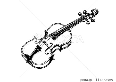 Violin or guitar hand drawn ink sketch. Engraved style vector illustration. Violin or guitar hand drawn ink sketch. Engraved style vector illustration. 114828569