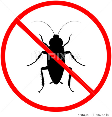 Cockroach anti bug insect sign.  Stop insects icon. Fumigation cockroach control symbol. Anti cockroach logo. flat style. 114828610