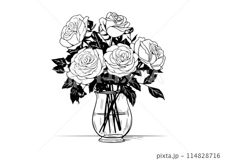 Rose flower hand drawn ink sketch. Engraving style vector illustration. Rose flower hand drawn ink sketch. Engraving style vector illustration. 114828716