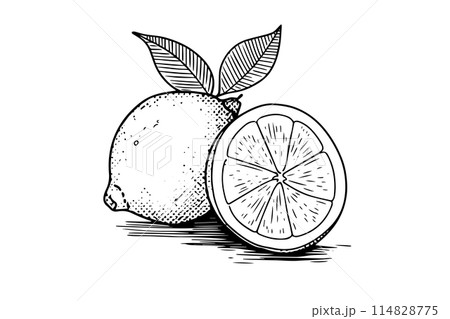 Lemon hand drawn ink sketch. Engraved style vector illustration. Lemon hand drawn ink sketch. Engraved style vector illustration. 114828775