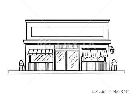 Storefront line design. Hand drawn shop line art vector illustration. Storefront line design. Hand drawn shop line art vector illustration. 114828794