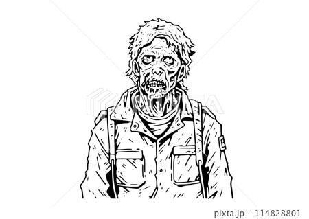 Horror Vector of Walking Dead: Vintage Illustration of Zombie Apocalypse. 114828801