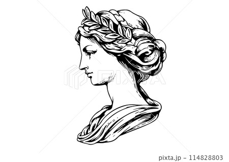Aphrodite head hand drawn ink sketch. Engraved style vector illustration. 114828803