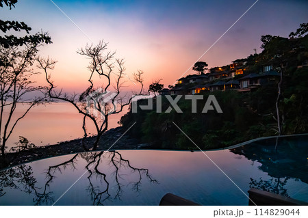 View of Cape Panwa beach at sunset, in Phuket, Thailand 114829044