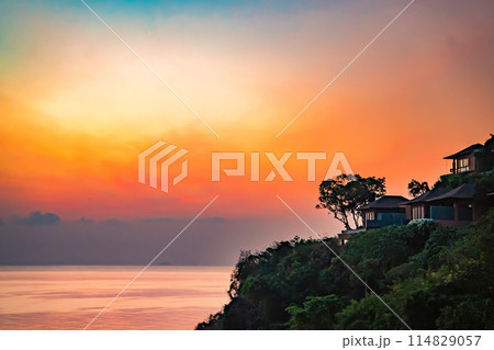 View of Cape Panwa beach at sunset, in Phuket, Thailand View of Cape Panwa beach at sunset, in Phuket, Thailand 114829057