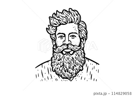 Vintage Hipster Portrait: Hand-Drawn Vector Illustration of a Bearded Man. Vintage Hipster Portrait: Hand-Drawn Vector Illustration of a Bearded Man. 114829058