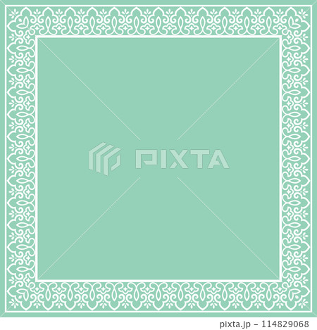 Decorative frame Elegant vector element for design in Eastern style, place for text. Floral green and white border. Lace illustration for invitations and greeting cards 114829068