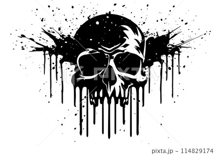 Grunge Vector Skull: Abstract Gothic Graffiti Art with Vintage Rock Influence. 114829174