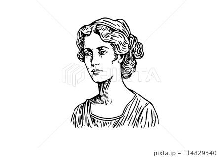 Vintage Engraved Portrait: Woman in Retro Style Vector Drawing. 114829340