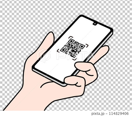 QRコードが表示されたスマートフォン 114829406