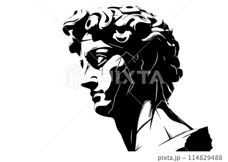 Greek antique statue head etching vector sketch. Profile view of sculpture bust. Greek antique statue head etching vector sketch. Profile view of sculpture bust. 114829488