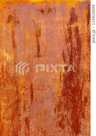 rusty flat sheet metal surface full-frame background and texture with leftovers of white paint rusty flat sheet metal surface full-frame background and texture with leftovers of white paint 114829489