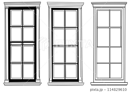 Hand-drawn Window Sketch. Vintage Vector Illustration of an Close Frame. Hand-drawn Window Sketch. Vintage Vector Illustration of an Close Frame. 114829610