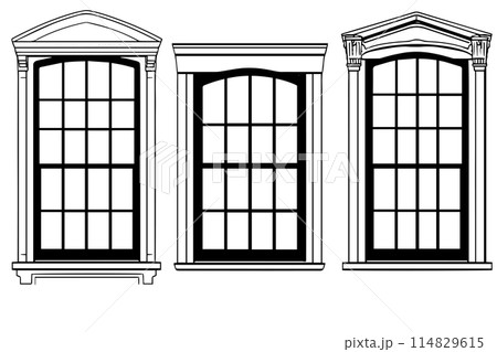 Hand-drawn Window Sketch. Vintage Vector Illustration of an Close Frame. Hand-drawn Window Sketch. Vintage Vector Illustration of an Close Frame. 114829615