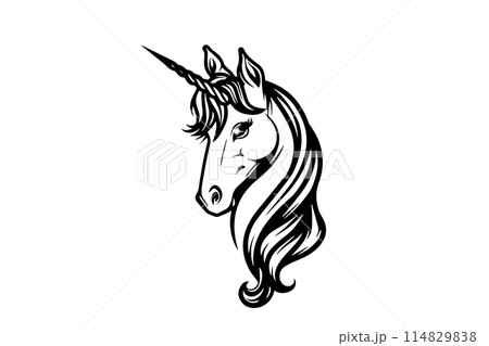 Magical Unicorn Head: Mystical Symbol of Fantasy Vector Logotype Illustration. 114829838