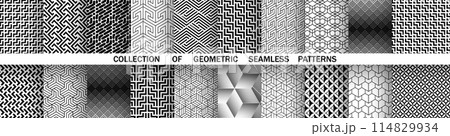 Geometric set of seamless black and white patterns. Simple vector graphics. 114829934