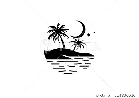 Sun-Kissed Island: Modern Beach Logo with Palm Trees and Waves. 114830016