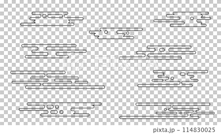 Horizontal line drawing of Japanese-style clouds, E-haze material illustration Horizontal line drawing of Japanese-style clouds, E-haze material illustration 114830025