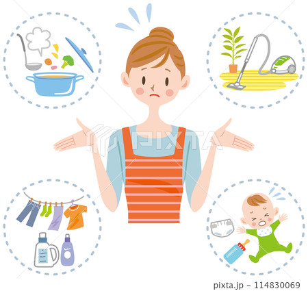 家事に困る母親 子育て 両立 家事に困る母親 子育て 両立 114830069