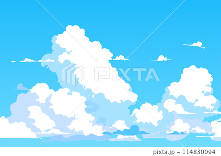 Vector blue sky clouds. Anime clean style. Background design. 114830094
