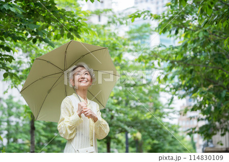 日傘をさすシニア女性 114830109