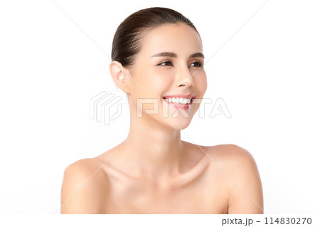 Beautiful young asian woman with clean fresh skin on white background, Face care, Facial treatment, Cosmetology, beauty and spa, Asian women portrait. Beautiful young asian woman with clean fresh skin on white background, Face care, Facial treatment, Cosmetology, beauty and spa, Asian women portrait. 114830270