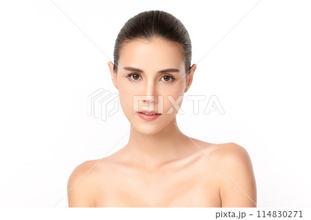 Beautiful young asian woman with clean fresh skin on white background, Face care, Facial treatment, Cosmetology, beauty and spa, Asian women portrait. Beautiful young asian woman with clean fresh skin on white background, Face care, Facial treatment, Cosmetology, beauty and spa, Asian women portrait. 114830271